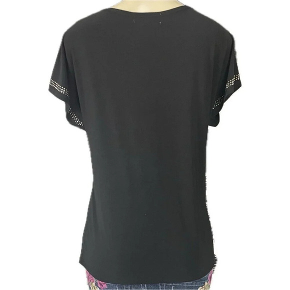 Diana Belle XL Black Caged Neckline Studded Accent Short Dolman Sleeve Top - Picture 4 of 6